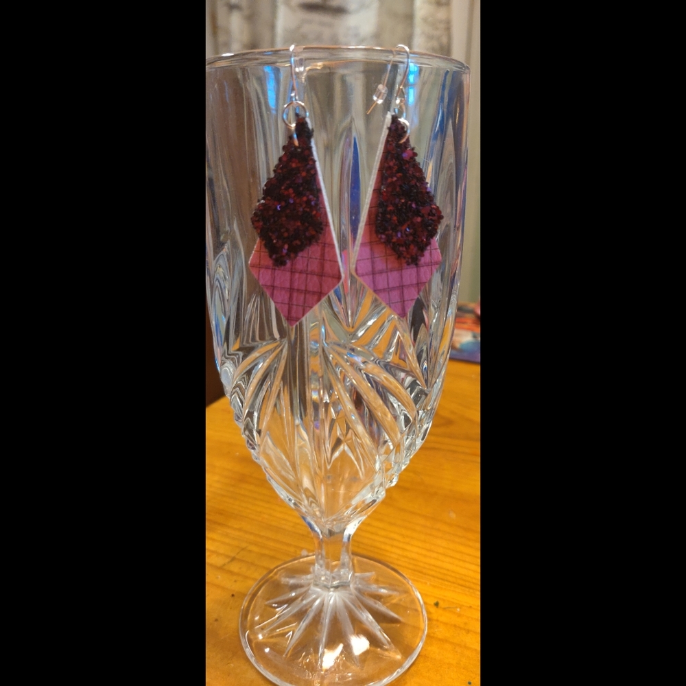 3/$20 Plaid pendant faux leather earrings - Picture 3 of 3